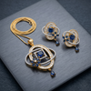 Sapphire Blue AD Geometric Pendant Necklace & Stud Earrings Set for Women | Gold-Plated Geometric Floral Design Jewellery Set ________________________________________