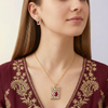Royal Ruby AD Pendant Set with Stud Earrings – Gold Plated Geometric Crystal Jewellery Set