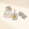 Premium Silver-Tone AD Pendant, Stud Earrings & Finger Ring Set with Yellow Oval Stone | Elegant CZ Halo Jewellery Set for Women