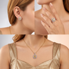 Premium Silver-Tone AD Pendant, Stud Earrings & Finger Ring Set with Yellow Oval Stone | Elegant CZ Halo Jewellery Set for Women