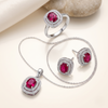 Luxury Ruby Red AD Crafted Silver Base Pendant, Stud Earrings & Finger Ring Jewelry Set