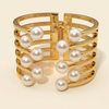 Anti Tarnish Graceful Gold-Tone Multi-Layer Pearl Cuff Bangle for Women | Luxury Statement Bracelet with Pearl Accents