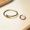 Classic Anti-Tarnish Nail Design Bangle & Matching Finger Ring Set – Gold Finish