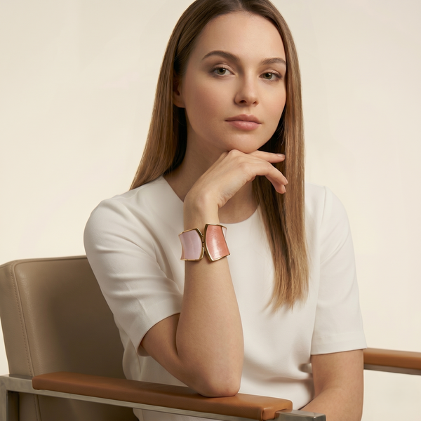 Luxurious Gold-Tone Pink Resin Statement Bracelet for Women | Contemporary Gloss Finish Cuff Bangle