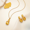 Golden Radiance Cushion-Cut Pendant Necklace & Drop Earrings Set