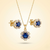 Royal Sapphire Halo Pendant &amp; Stud Earring Set – Gold-Toned Crystal Elegance