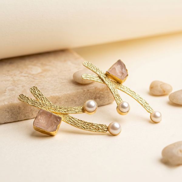 Aurora Pearl &amp; Uncut Stone Gold-Tone Statement Earrings