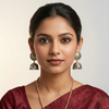 Dual-Tone Floral Heritage Oxidised Jhumka Earrings