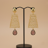 Radiant Gold-Tone Geometric Drop Earrings with Smoky Teardrop Crystal Accent