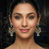 Vintage Dual-Tone Black Stone & Pearl Drop Earrings