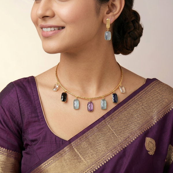 Aurora Multicolor Gemstone Statement Necklace &amp; Earrings Set