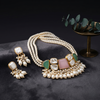 Pastel Pearl Statement Necklace & Drop Earrings Set – Handcrafted Multi-Stone Elegance