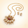 Premium Baroque Pearl Statement Pendant Necklace Set with Handcrafted Meenakari Motif & Matching Stud Earrings | Gold-Plated Ethnic Jewellery