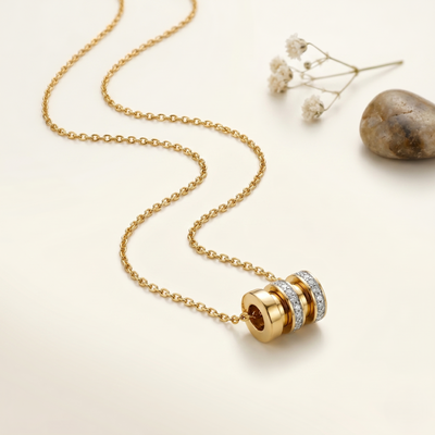 Classic Crystal Barrel Pendant Necklace – Gold-Tone Minimalist Statement Chain for Women
