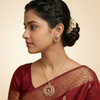 Luxury Floral Halo Pendant &amp; Stud Earrings Set – Gold-Tone Baguette CZ with Ruby Pink Petal Design
