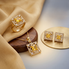 Royal Citrine Glow Pendant Set with Adjustable Ring – Gold-Plated Statement Jewellery Set