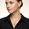 Royal Citrine Glow Pendant Set with Adjustable Ring – Gold-Plated Statement Jewellery Set