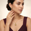Royal Citrine Glow Pendant Set with Adjustable Ring – Gold-Plated Statement Jewellery Set