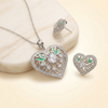 Graceful Heart-Shaped Pendant & Stud Earring Set with Crystal Floral Detailing