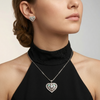 Graceful Heart-Shaped Pendant &amp; Stud Earring Set with Crystal Floral Detailing