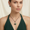 Emerald Green Agate & Pavé Diamond Deco Set in 14K Rose Gold – Pendant and Stud Earrings