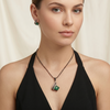 Emerald Green Agate & Pavé Diamond Deco Set in 14K Rose Gold – Pendant and Stud Earrings