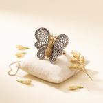Vintage Dual-Tone Butterfly Statement Finger Ring | Antique Silver & Gold Finish Adjustable Cocktail Ring for Women