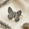 Vintage Butterfly Statement Finger Ring | Oxidized Silver Finish | Adjustable Fashion Ring for Women
