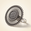 Vintage Oxidised Silver-Tone Oval Filigree Statement Finger Ring | Adjustable Bohemian Cocktail Ring for Women