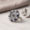 Vintage Oxidised Silver-Tone Black & White Teardrop Stone Statement Finger Ring