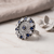Vintage Oxidised Silver-Tone Black & White Teardrop Stone Statement Finger Ring