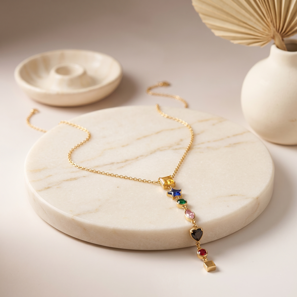 Exquisite Multicolor Gemstone Y-Chain Necklace – Gold-Toned Anti tarnish Contemporary Pendant Chain for Women