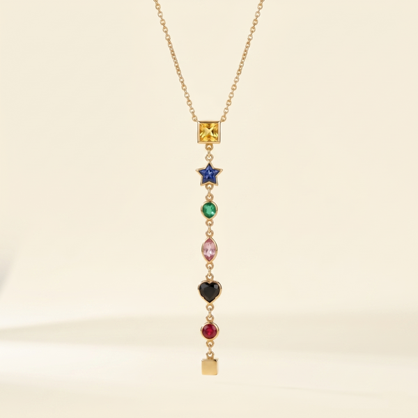 Exquisite Multicolor Gemstone Y-Chain Necklace – Gold-Toned Anti tarnish Contemporary Pendant Chain for Women