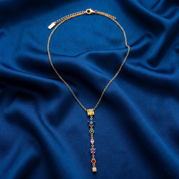 Exquisite Multicolor Gemstone Y-Chain Necklace – Gold-Toned Anti tarnish Contemporary Pendant Chain for Women
