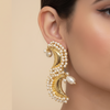 Premium Gold-Tone Crescent Pearl Statement Earrings with Teardrop Pearl Accents