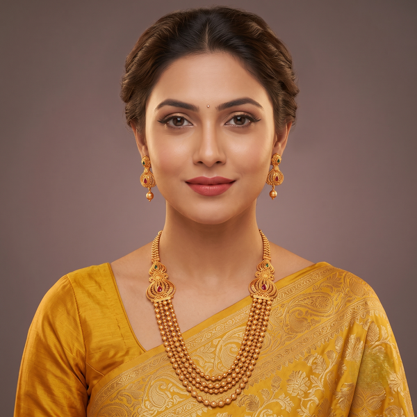 Royal Multilayered Long Rani Haar with Matching Drop Earrings